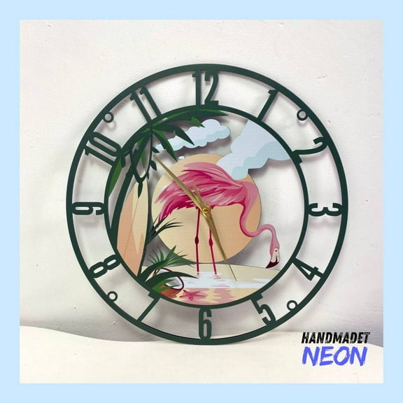 Handmadetneonsign Flamingo Wall Clock Unique, Palm Tree Oversize Wall Clock, Metal Wall Clock 043584