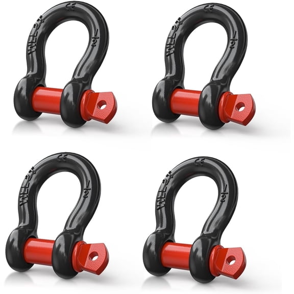 Nilight 4 Pack Small Shackles 1/2" D-Ring Shackle 2 Ton (4409 lbs) Capacity Heavy Duty off Road Recovery Shackle Kit for Cars and Other Applications for Tie Downs, Black Red