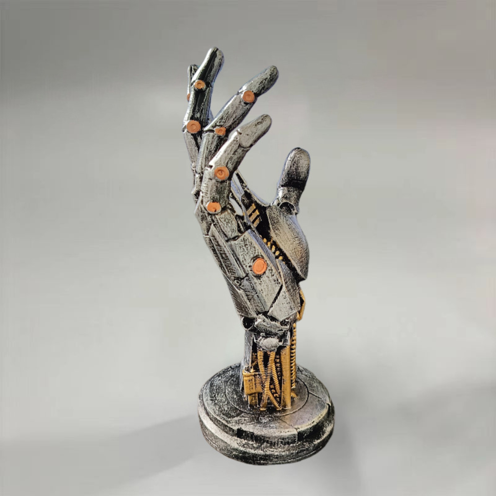 Cyberpunk Mechanical Hand Resin Figurine, Steampunk Robot Hand Decor, Gaming Controller Stand for Desk, Retro Tech Display Holder, Cool Gamer Room Ornament, Desktop Organizer Gift for Men