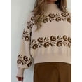 thumbnail image 6 of Women'S Vintage Floral Jacquard Sweater, Mock Neck Loose Knit Pullover Top, Long Sleeve Warm Fall Jumper Khaki S, 6 of 9