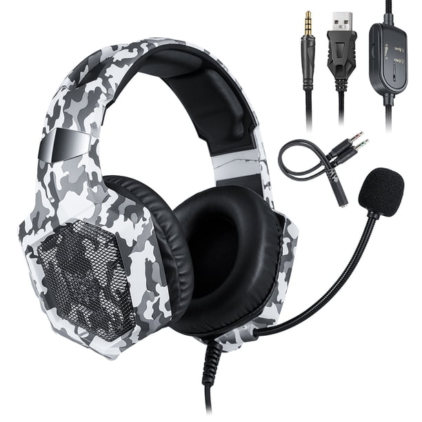 Onikuma 3.5mm auriculares con cable auriculares auriculares con micrófono RGB Auriculares Control de volumen Control Portátiles Accesorios de audio Oficina Camuflaje Blanco Scienceny EL005824-02B