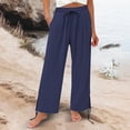 thumbnail image 2 of Arlun Summer Beach Linen Pants Women Lightweight Breathable Solid Color Leisure Trousers with Leg Split Tie Design Ladies Loose Comfort Front Pleated Holiday Bottoms Navy M, 2 of 8