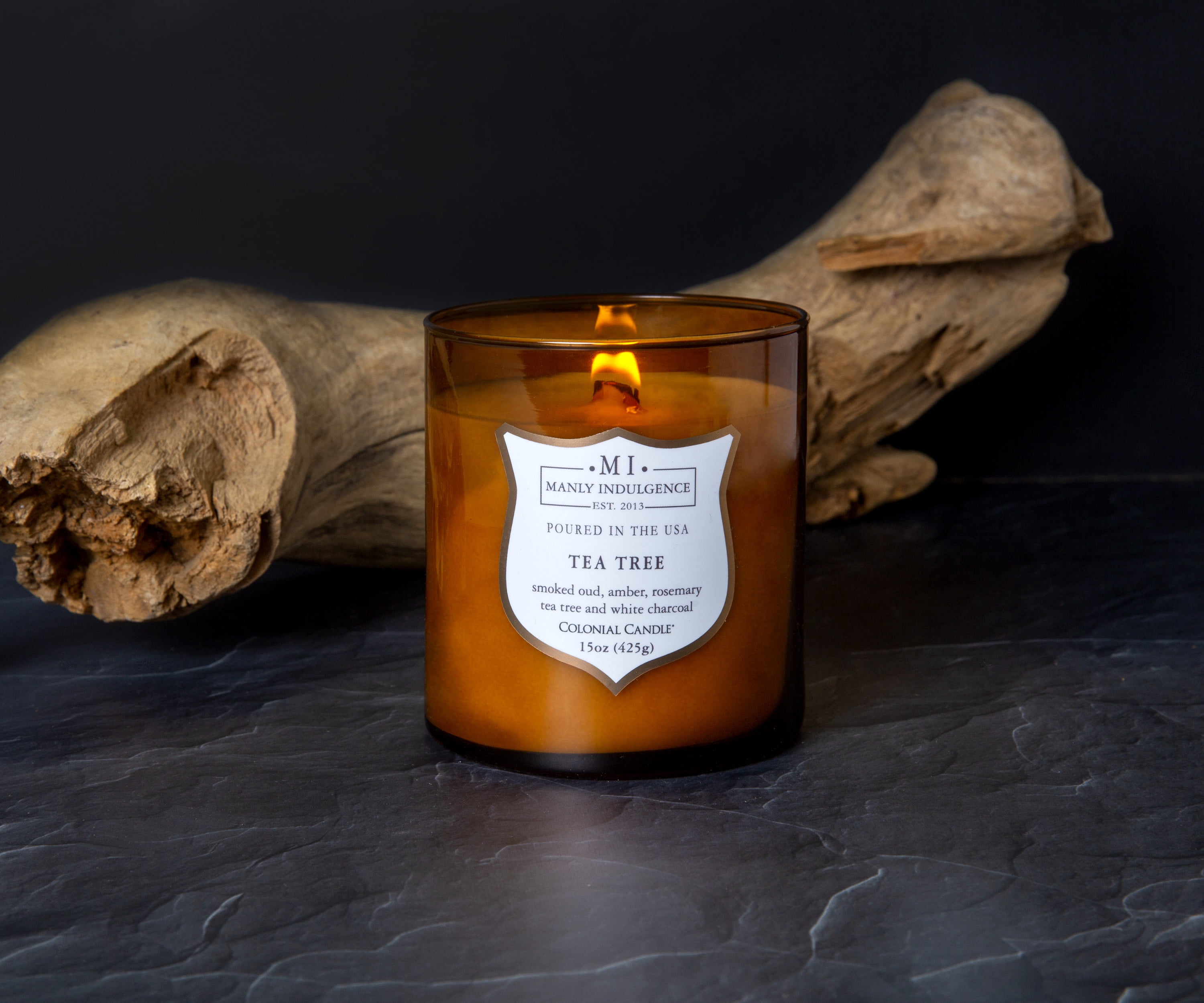 Manly Indulgence Tea Tree Scented Jar Candle, Premium Scented Candles for Men with High Fragrance and High Quality Wooden Wick, Signature Collection, Apothecary Jar, 15 oz - Up To 60 Hours Burn