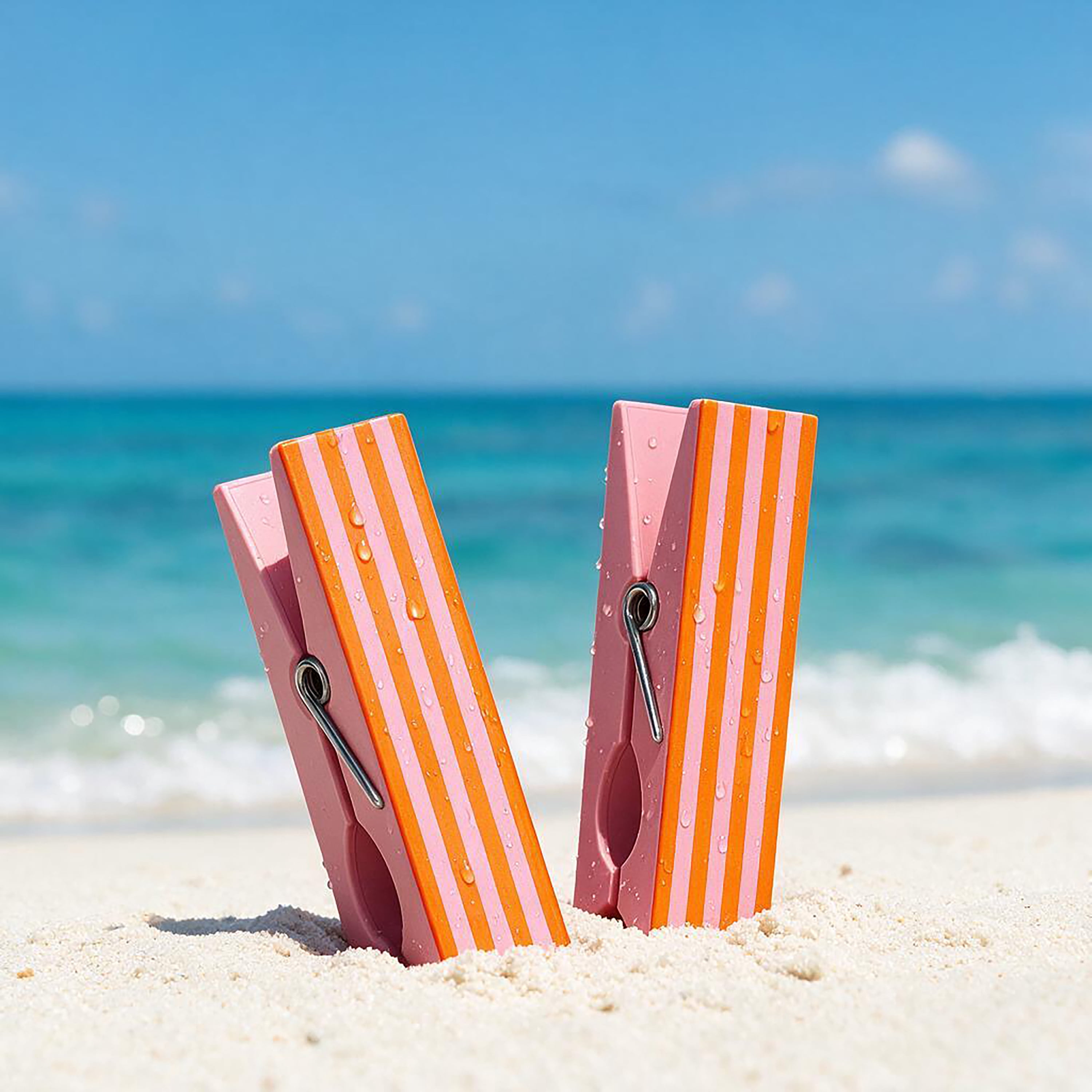 Mainstays Orange and Pink Stripe beach Towel Clips