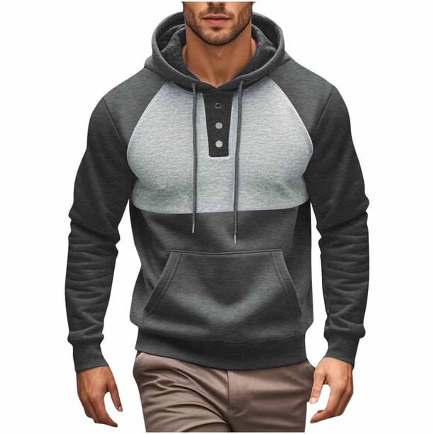 Sudadera con capucha para hombre, estilo informal, con bloqueo de color, bolsillo, cordón ajustable, manga larga, suéter con capucha, abrigo de poliéster para hombre