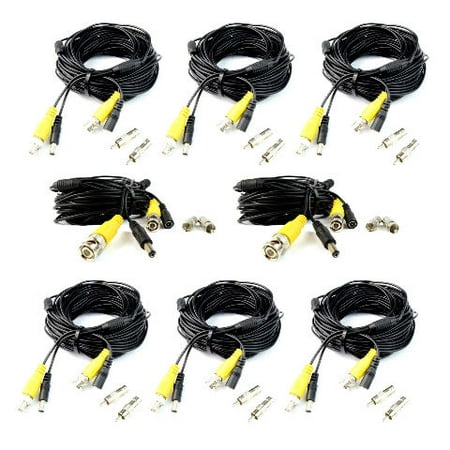 8 pc of 60 FT Power + Video Premade Siamese Black Cable for CCTV