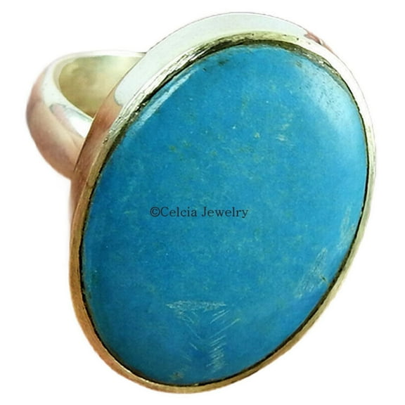 Natural Turquoise Ring, Real 925 Sterling Silver Ring, Blue Gemstone Ring, Oval Shape Ring, December Birthstone Ring, Delicate Ring, Dainty Ring, Valentines Day Gift Ring For Women (turquoise, 7)