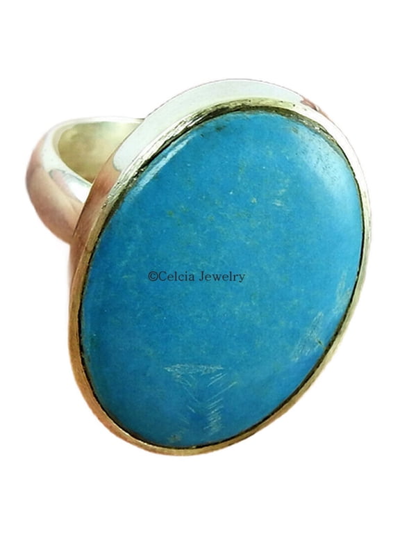 Natural Turquoise Ring, Real 925 Sterling Silver Ring, Blue Gemstone Ring, Oval Shape Ring, December Birthstone Ring, Delicate Ring, Dainty Ring, Valentines Day Gift Ring For Women (turquoise, 7)