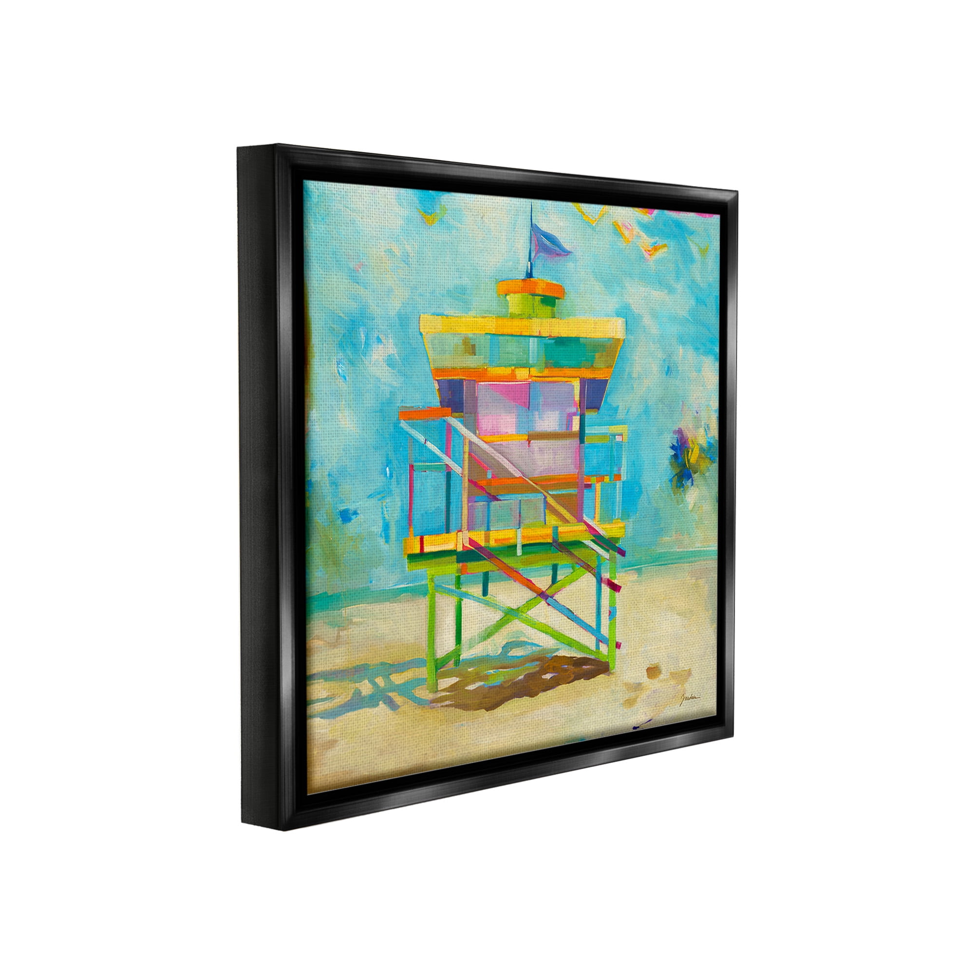 Stupell Industries Modern Lifeguard Hut Abstract Painting Black Floater Framed Canvas Art Print Wall Art, 25 x 25