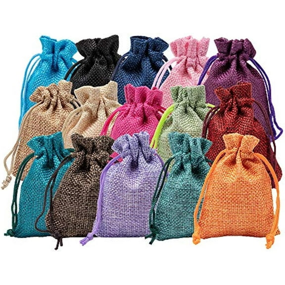 1Set30 Pack 15 Color Small Burlap Bags with Drawstring Gift Bags Jewelry Pouch for Candy Storage