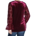 thumbnail image 3 of KENSIE Womens Burgundy Crushed Velvet Bell Cuff Long Sleeve Top L, 3 of 3