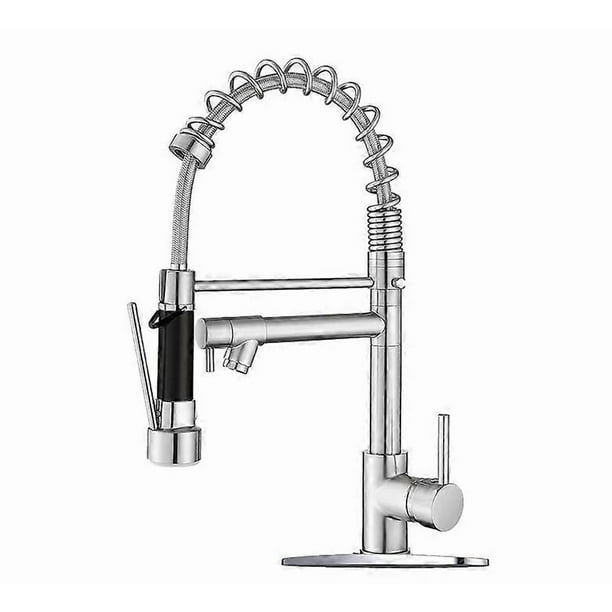 Federloaded extendable kitchen faucet, swivel hot and cold faucet, dual spout with escutcheon Chrome finish