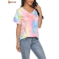thumbnail image 5 of Spencer Womens Tie-Dye Printed Gradient Pocket Front T-Shirts V Neck Short Sleeve Casual Tunic Blouse Tops (L, Pink), 5 of 8