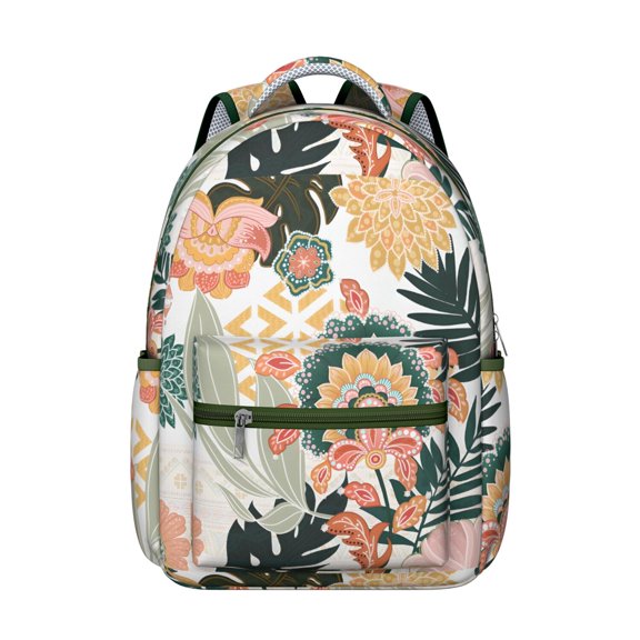 Boho Bohemia Flower Backpack for School,Cute School Bag,Schoolbag with Adjustable Shoulder Straps & Padded Back,15.3"x11"x7.1".
