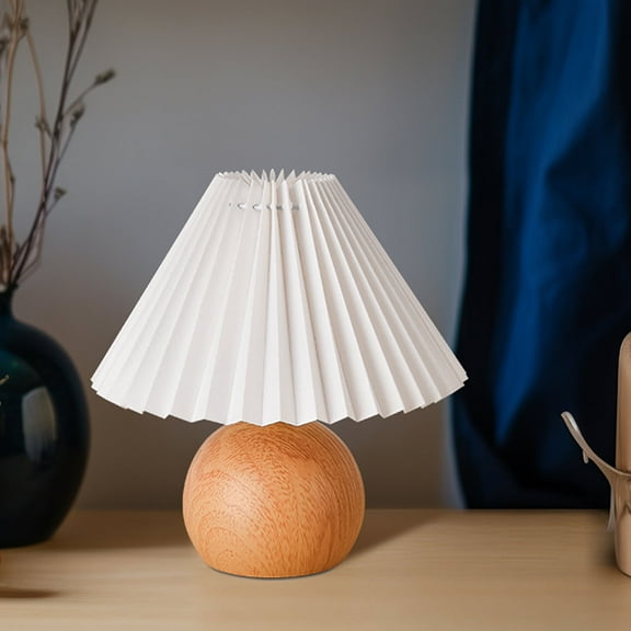 KUNJOULAM Small Pleated Table Lamp, Modern Bedside Nightstand Lamp with Beige Lampshade, Metal Base Cute Lamp for Bedroom, Living Room,  Dorm, Use E12 Bulb
