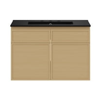 St. Tropez 30" Wall-Mounted Bathroom Vanity in Natural Oak with Black 3-Hole Widespread Sink Top