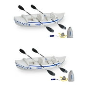 Sea Eagle 330 Deluxe 2 Person Inflatable Sport Kayak Boat & Pump/Oars (2 Pack)
