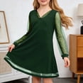 thumbnail image 2 of XEGLSBU Girls Dresses Size 10 Girls' Dress Long Sleeved V Neck Dress Party Dress Children's Dress Performance Dress 7 13 Years Old Dark Green Size 9-10 Years, 2 of 4