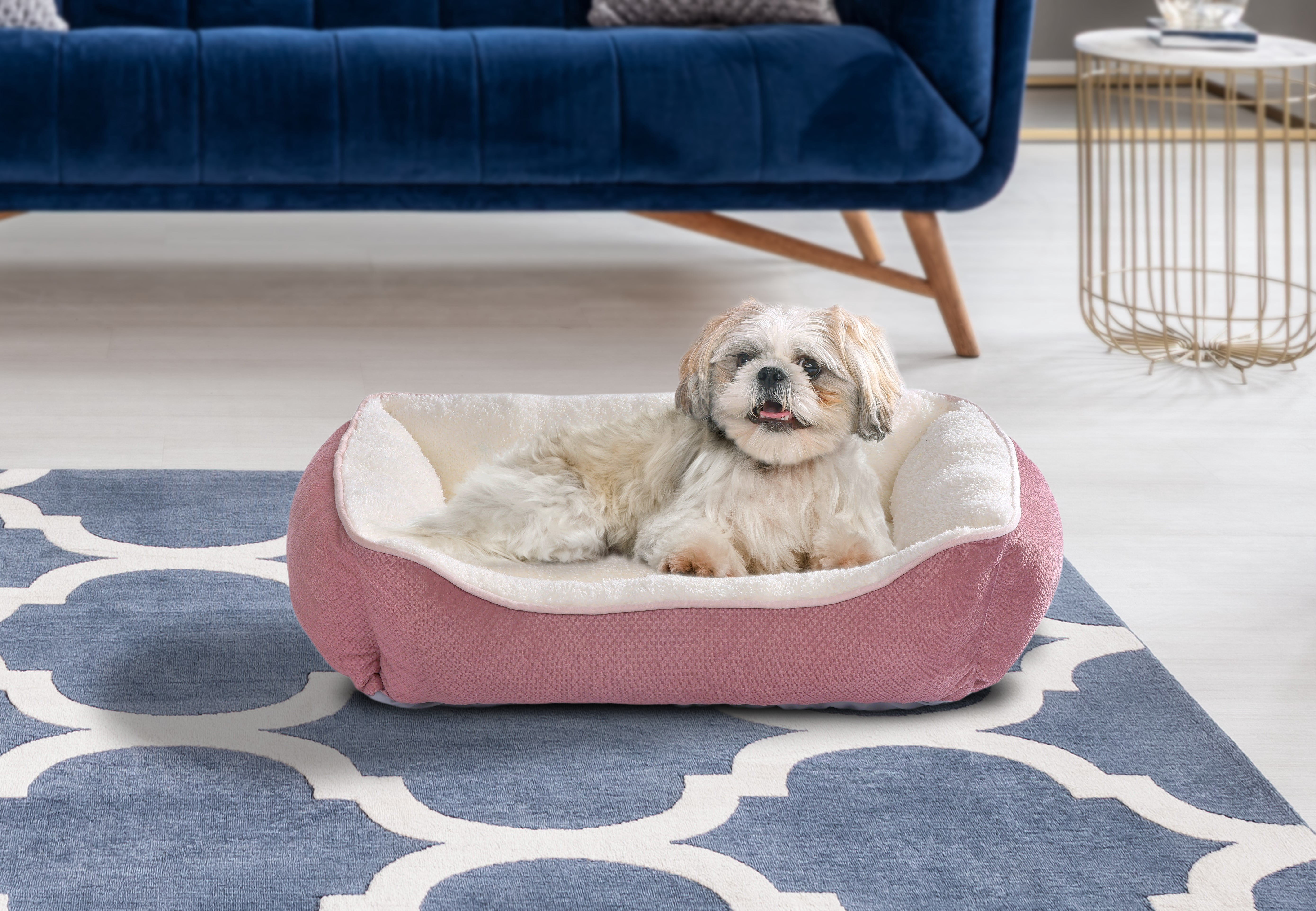 Vibrant Life Premium Plush Cuddler Pet Bed for Dogs & Cats, Machine Washable, Pink & White