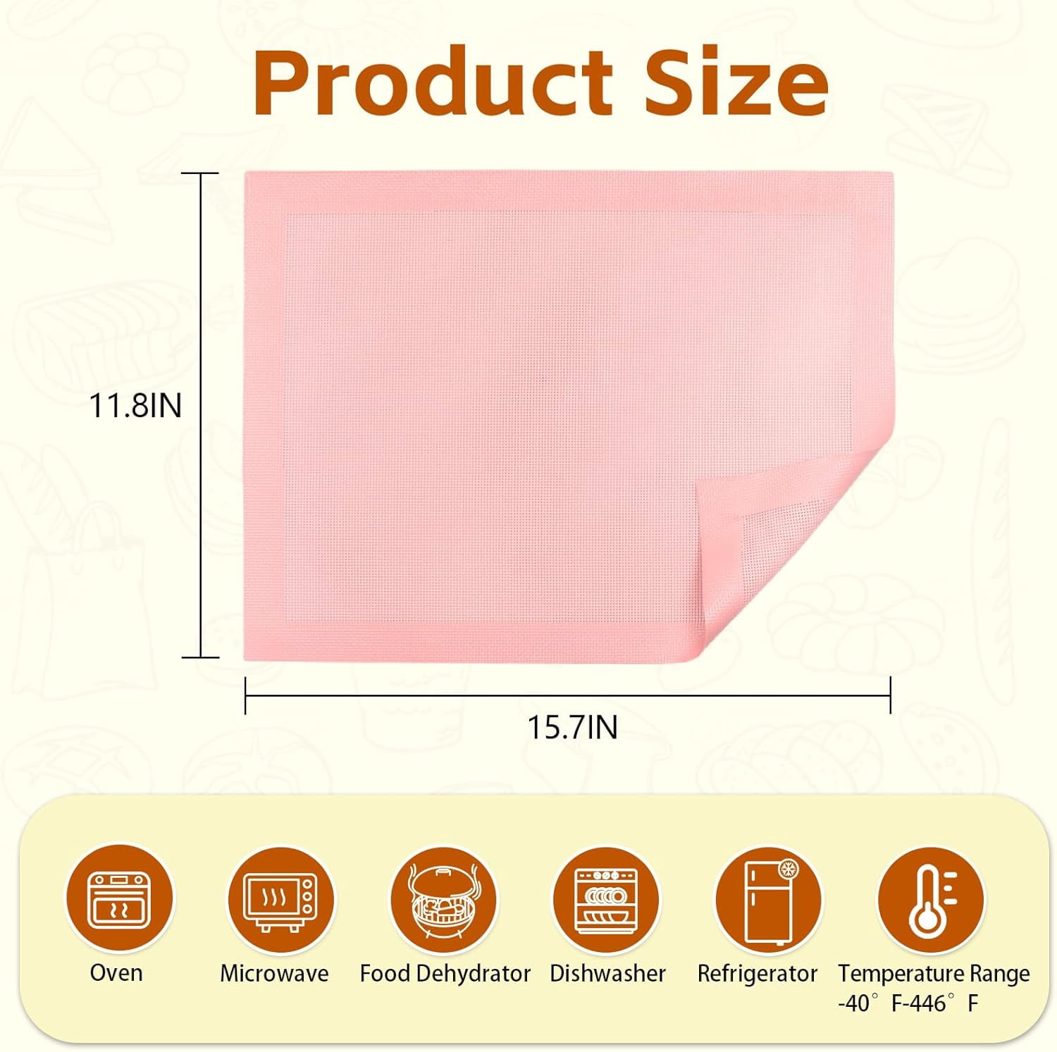 15.7"x11.8" Perforated Baking Mats, Non-Stick Hollow Out Silicone Mat, Reusable Oven Liner for Half Sheet Pan, Making Bread/Pizza/Macaron/Pastry/Cookie (2 Pcs, Pink)