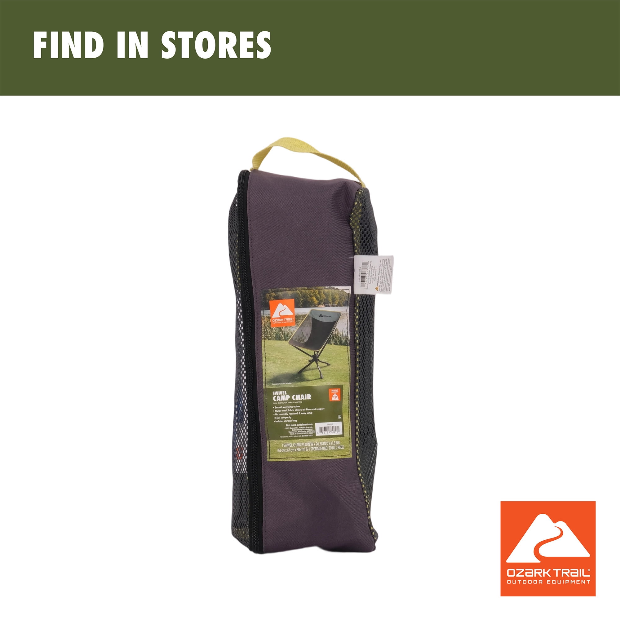 Ozark Trail Compact Camping Chair with 360-Degree Swivel Seat and Carry Bag