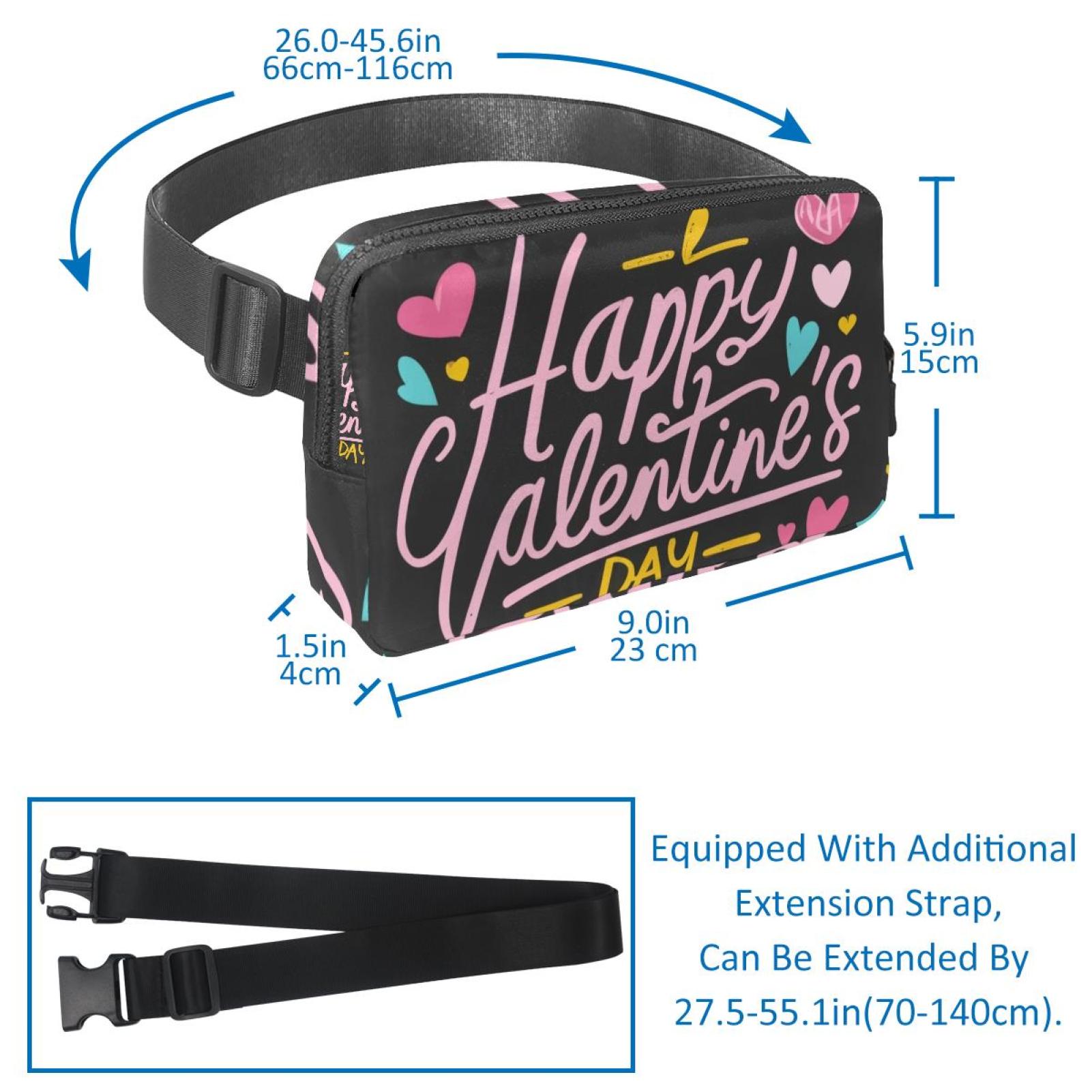 Valentine's Day Lightweight Adjustable Waist Bag Fanny Pack with Extension Strap - Unisex Fitness Running Belt