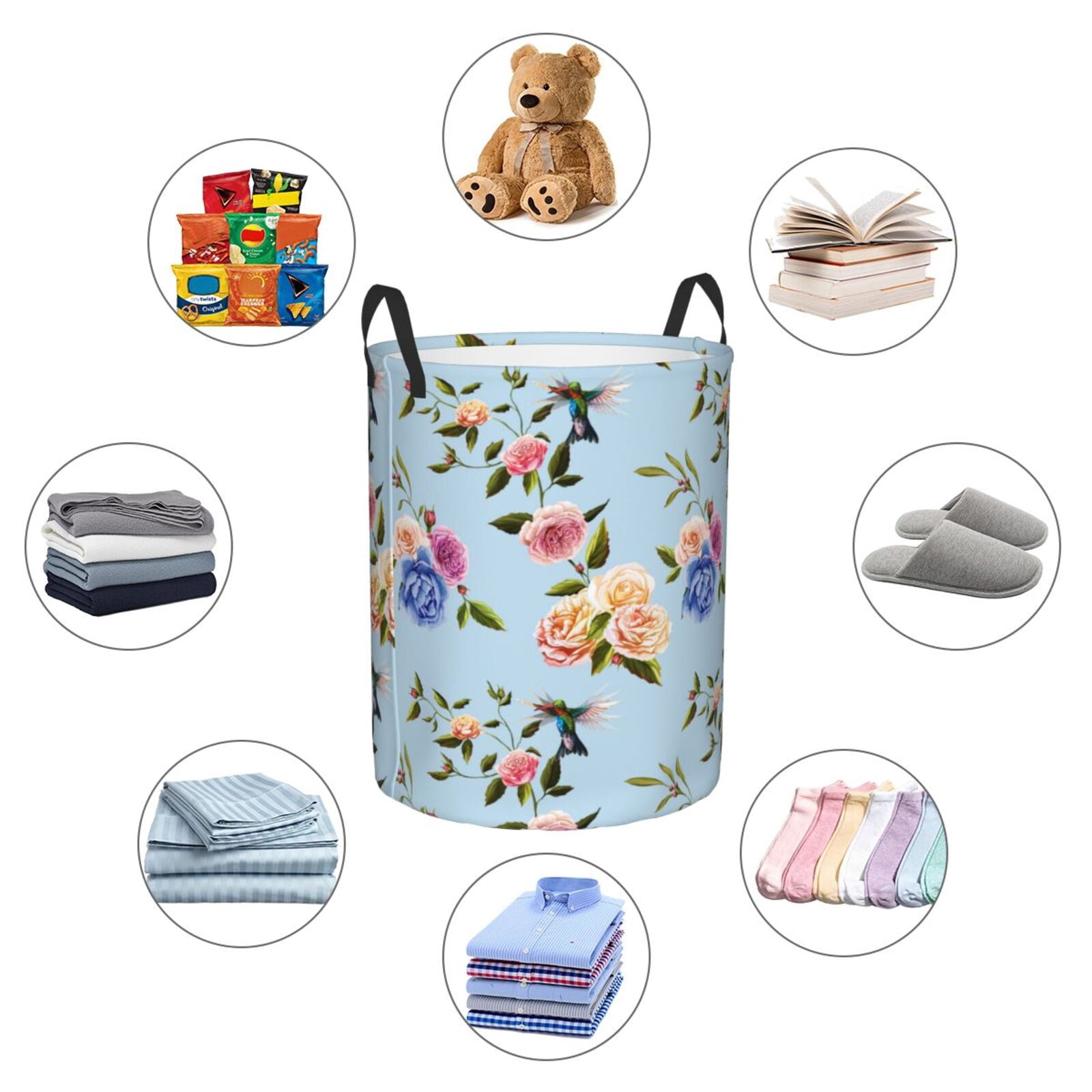 Large Laundry Basket with Handles - Rose Hummingbird Kids Baby Dirty Clothes Laundry Hamper for Bedroom Aesthetic