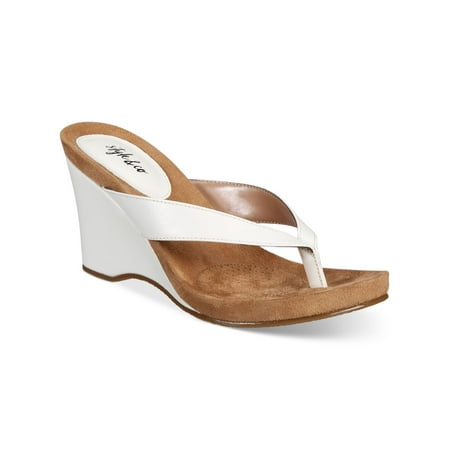 

STYLE & COMPANY Womens White 1/2 Platform Padded Comfort Chicklet Round Toe Wedge Slip On Thong Sandals 8 M