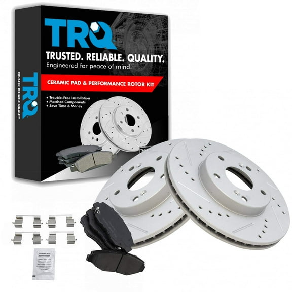 TRQ Performance Drilled Slotted Rotor Posi Ceramic Pad Front Set Fits Select Honda
