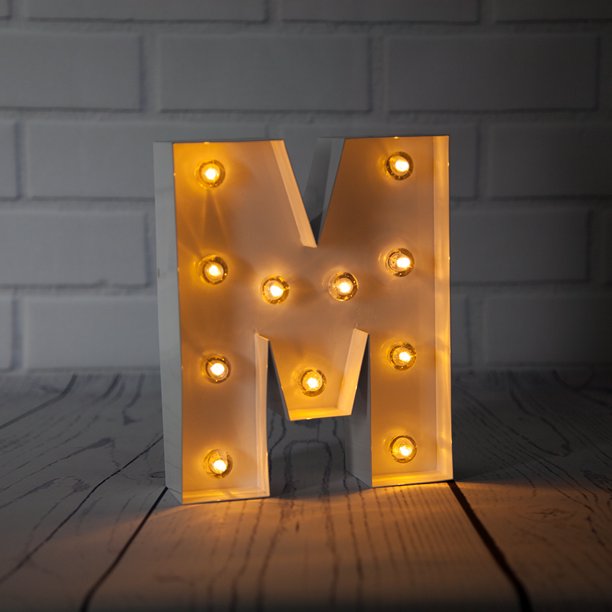 Fantado White Marquee Light Letter 'M' LED Metal Sign (8 Inch, Battery Operated w/ Timer) by