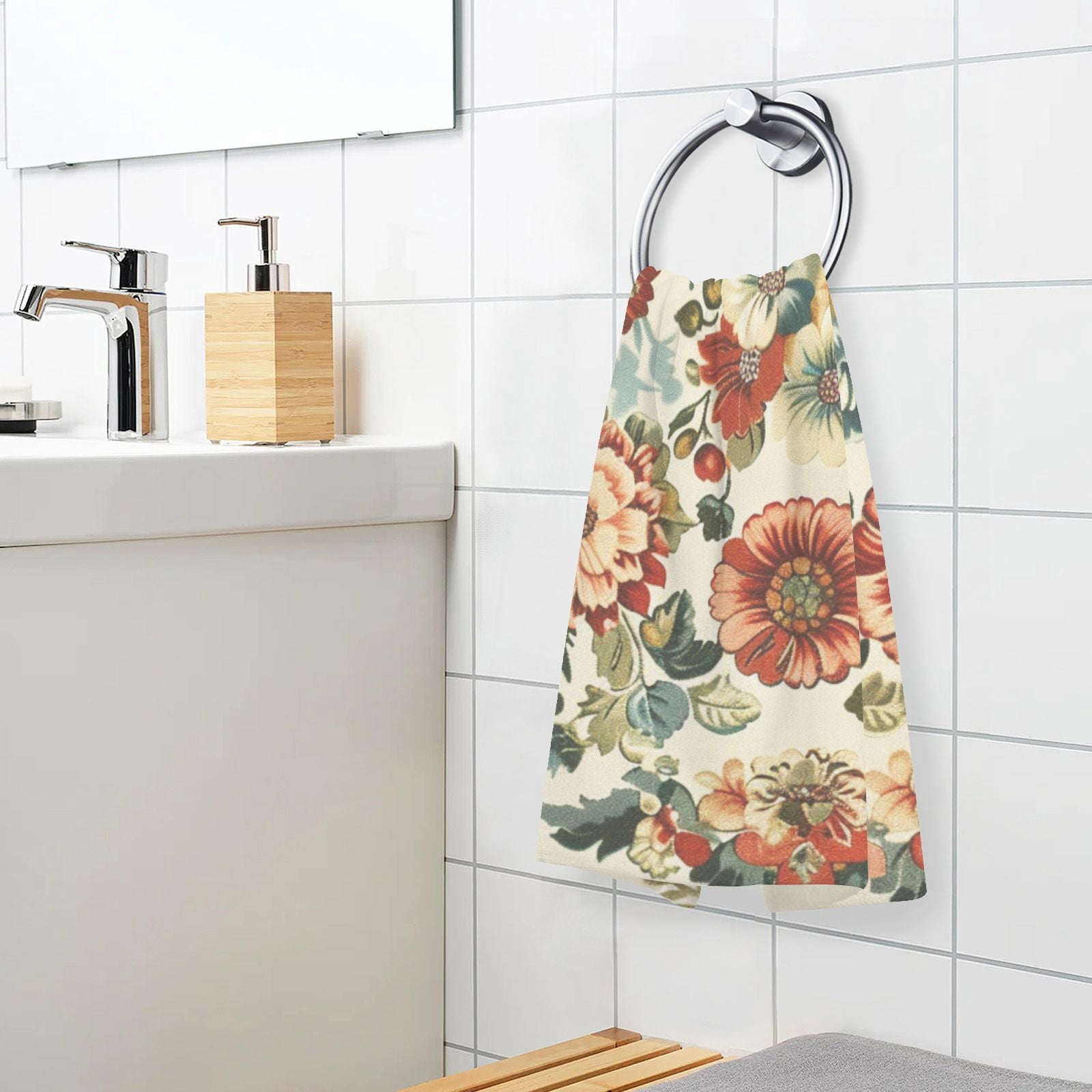 Vintage Medallion Floral Flowers Hand Towels Cotton Bath Towels Large Face Towels Absorbent for Bathroom 2 Packs