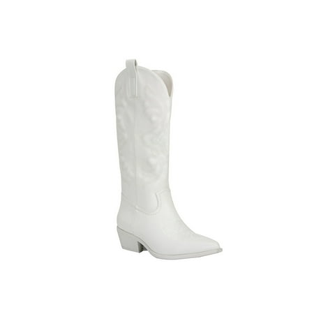 

Avamo Women Fashion Embroidered Shoes Side Zip Office Comfort Pointed Toe Mid Calf Boots White 8.5