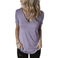 thumbnail image 2 of ZyeKqe Womens Top Short Sleeve Shirts Criss Cross V Neck T Shirts Loose Fitted Tees Solid Color Summer Tops, 2 of 8