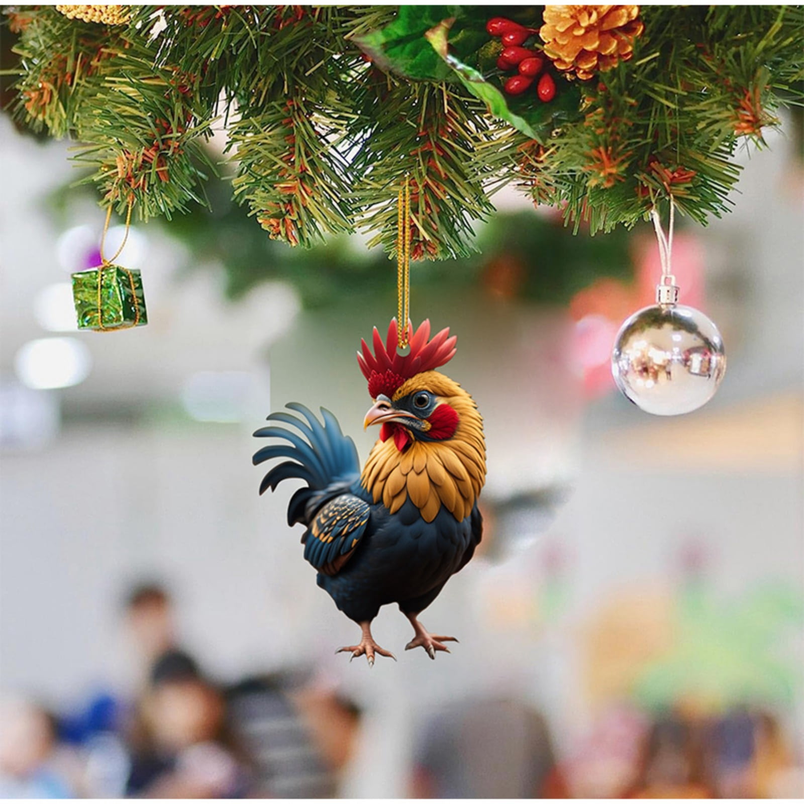 Christmas Tree Ornaments,Acrylic Christmas Tree Chicken Decorations,Colorful Chicken Hanging Ornaments,Farmhouse Hanging Decor for Xmas Tree Decoration Holiday Parties Craft Supplies,6PCS
