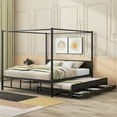 thumbnail image 2 of Bastch Queen Size Metal Canopy Platform Bed with Twin Size Trundle and 3 Storage Drawers, Strong Wooden Slats Support, No Box Spring Required, Easy Assembly, Black, 2 of 7
