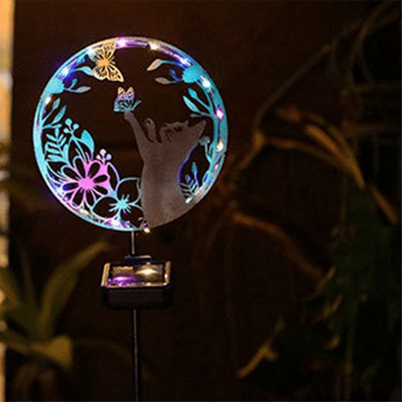 Outdoor Solar Cat Stake Light Metal Cat Figurine with Solar Lights Garden Decor Patio Lawn