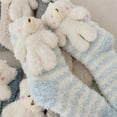 thumbnail image 5 of Milue Women Winter Coral Velvet Striped Slipper Crew Socks Cute 3D Cartoon Stuffed Bear for Doll Thermal Home Sleeping Hosiery, 5 of 14