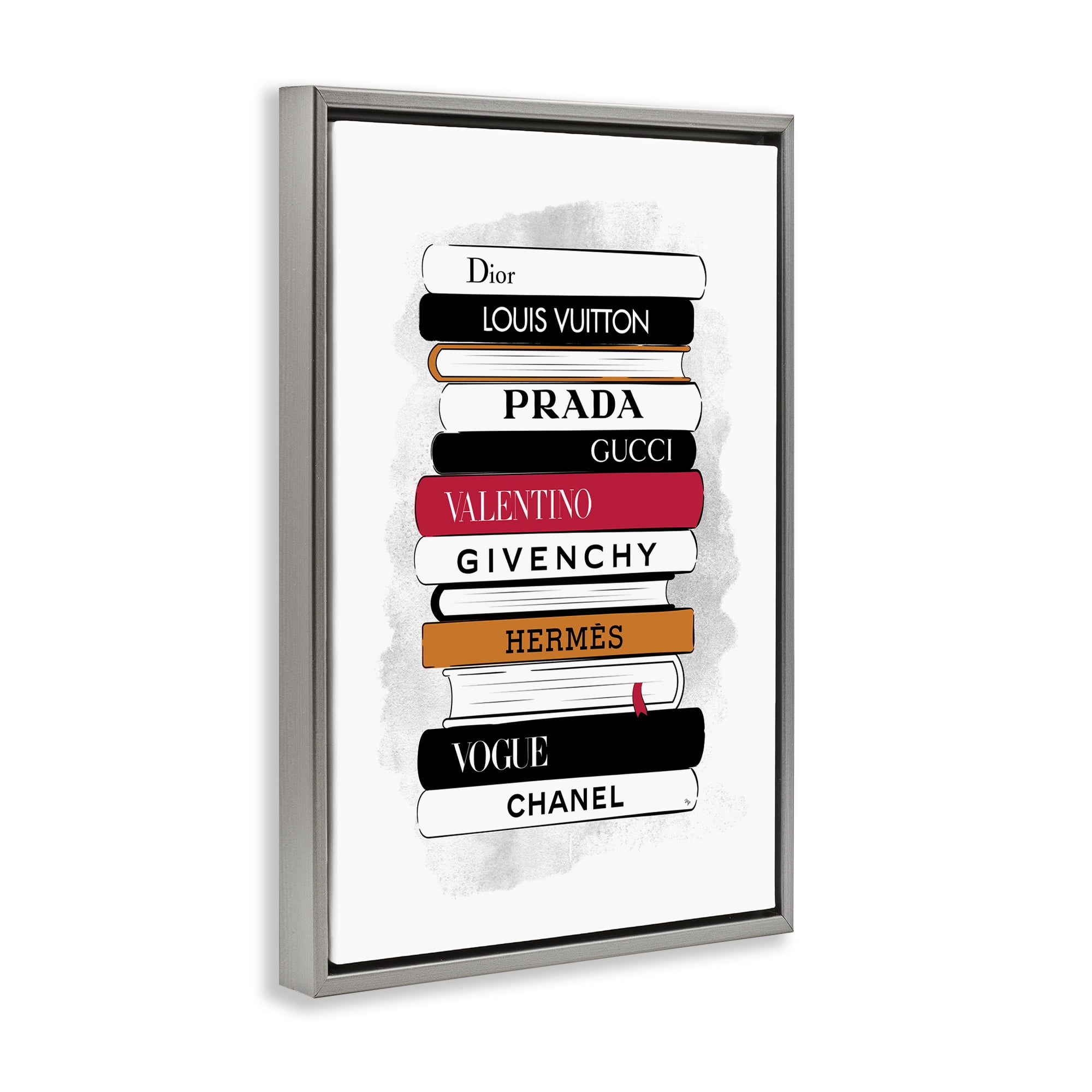 Stupell Industries Tall Fashion Bookstack Beauty & Fashion Painting Gray Floater Framed Art Print Wall Art, 21 x 31