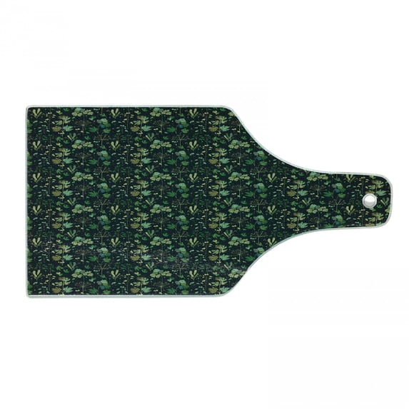 Floral Cutting Board, Nocturnal Forestry Concept Wild Herbs Dandelions and Falling Leaves Victorian Motifs, Tempered Glass Cutting and Serving Board, Wine Bottle Shape, Multicolor, by Ambesonne