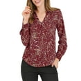 thumbnail image 5 of MODA NOVA Juniors Pleated V-Neck Long Sleeve Floral Faux Pocket Shirt, 5 of 6