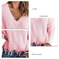 thumbnail image 5 of Women V Neck Long Sleeve Knit Sweater Fashionable Autumn Winter Off Shoulder Women Casual Loose Pullover Sweater Pink S, 5 of 6