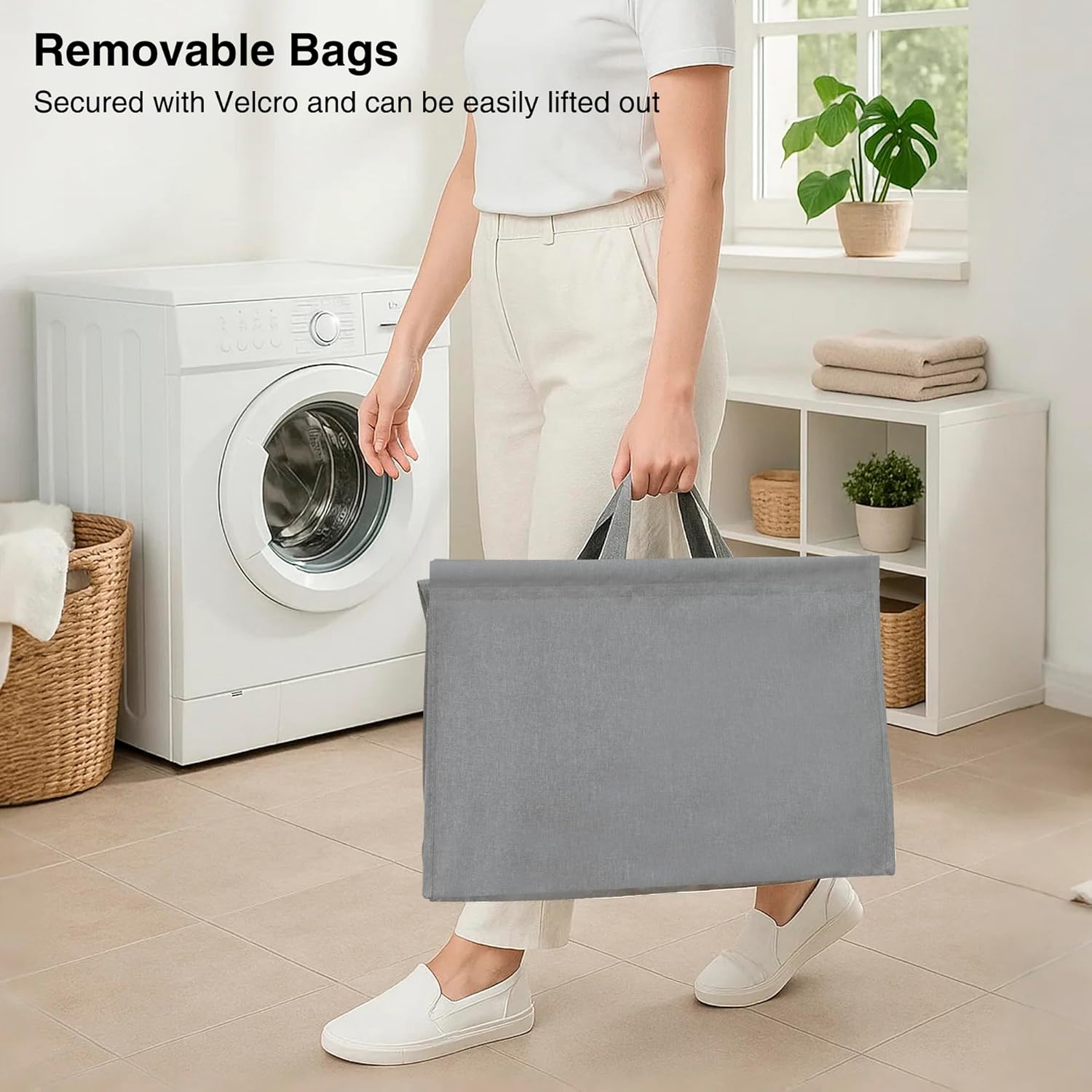 3-Tier Vertical Rolling Laundry Hamper with Removable Bags, 120L Stackable Laundry Sorter Basket, Clothes Hamper with Wheels for Small Spaces, Closet, Bedroom, Bathroom, Laundry Room, Gray