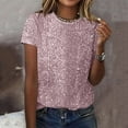 thumbnail image 2 of Sequins Tops Short Sleeve for Women Party Outfits Clubwear Christmas Shirts Crew Neck Loose Fit Sparkly Blouse (XL, Pink), 2 of 6