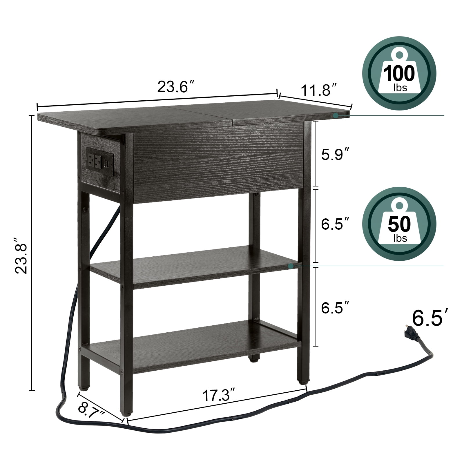 End Table with Charging Station, Flip Top Side Table with USB Ports and Outlets,Small Table Bedside Tables with Storage Shelf for Living Room, Bedroom