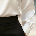 thumbnail image 3 of VIWORLD Elegant Shiny Finish Blouse - V-Neck Long Sleeve Dress Shirt for Women's Office & Casual Outfits White，S, 3 of 4