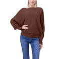 thumbnail image 2 of Women'S Solid Color Oversized Batwing Sleeve Boat Neck Long Sleeve Knit Sweater Loose Pullover Brown One size, 2 of 6