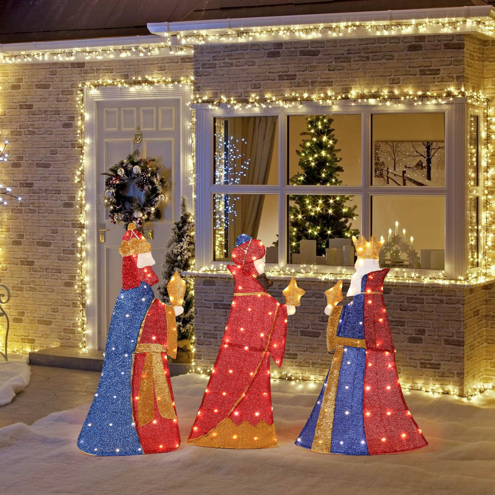Astoutdoor Set of 3 Lighted Three Kings with Gifts Christmas Decorations, Pre-lit 2D Holiday Decor with Warm White LED Lights for Indoor Outdoor Display