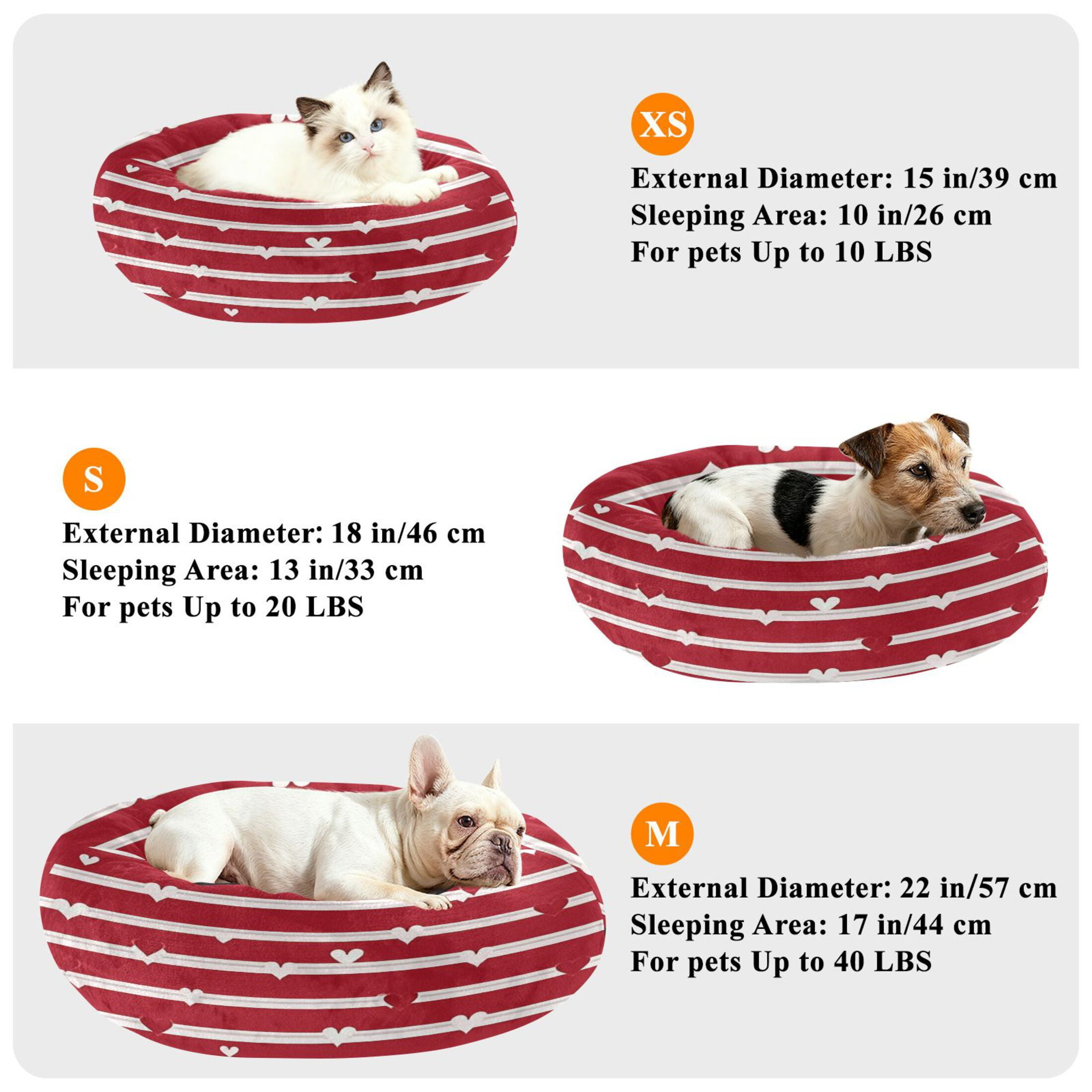 Iauyy Pet Couch Donut Cat Bed for Indoor Cats/Small Dogs Washable & Machine with Non-slip Bottom Calming Cat Furniture, Red and White (M)