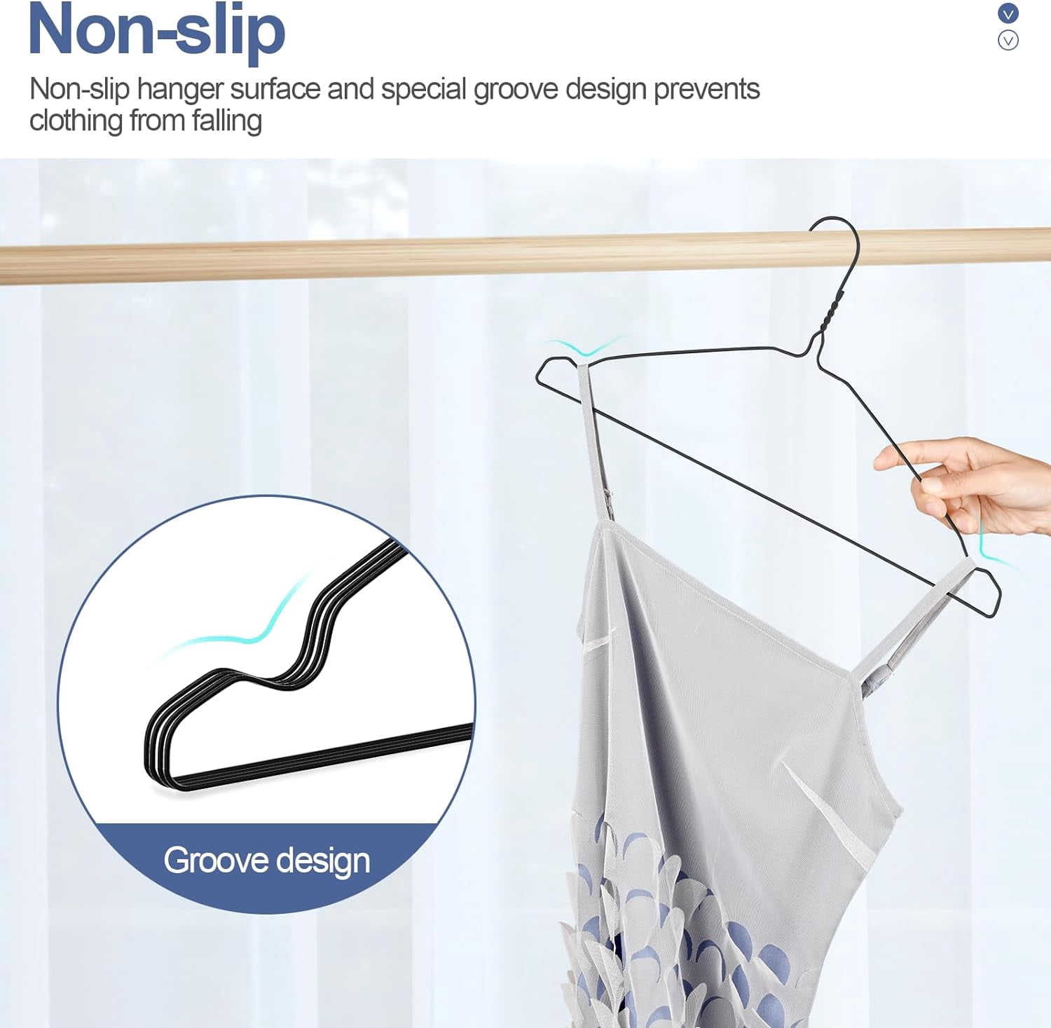 SPECILITE Wire Hangers 50 Pack, Metal Wire Clothes Hanger Bulk for Coats, Space Saving Metal Hangers Non Slip, Black