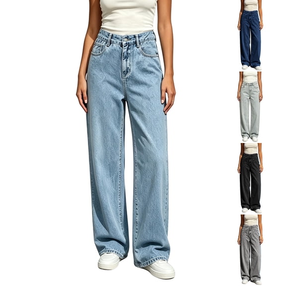 Zormilly Straight Leg Jeans for Women High Waisted Fashion Baggy Jeans with Pockets Casual Wide Leg Denim Pants, XS-XL